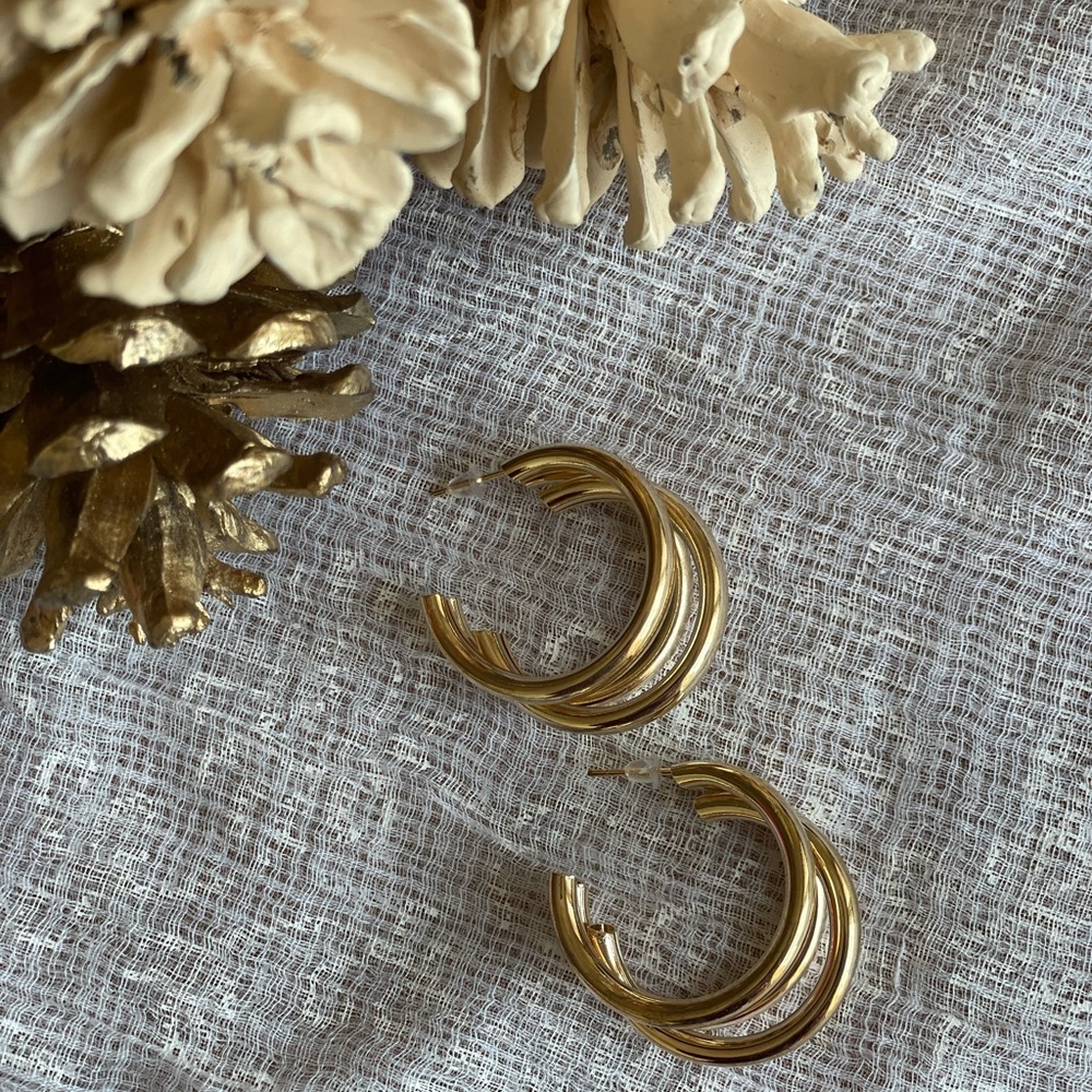 Triple layered gold finish hoops - Picture 2 of 5
